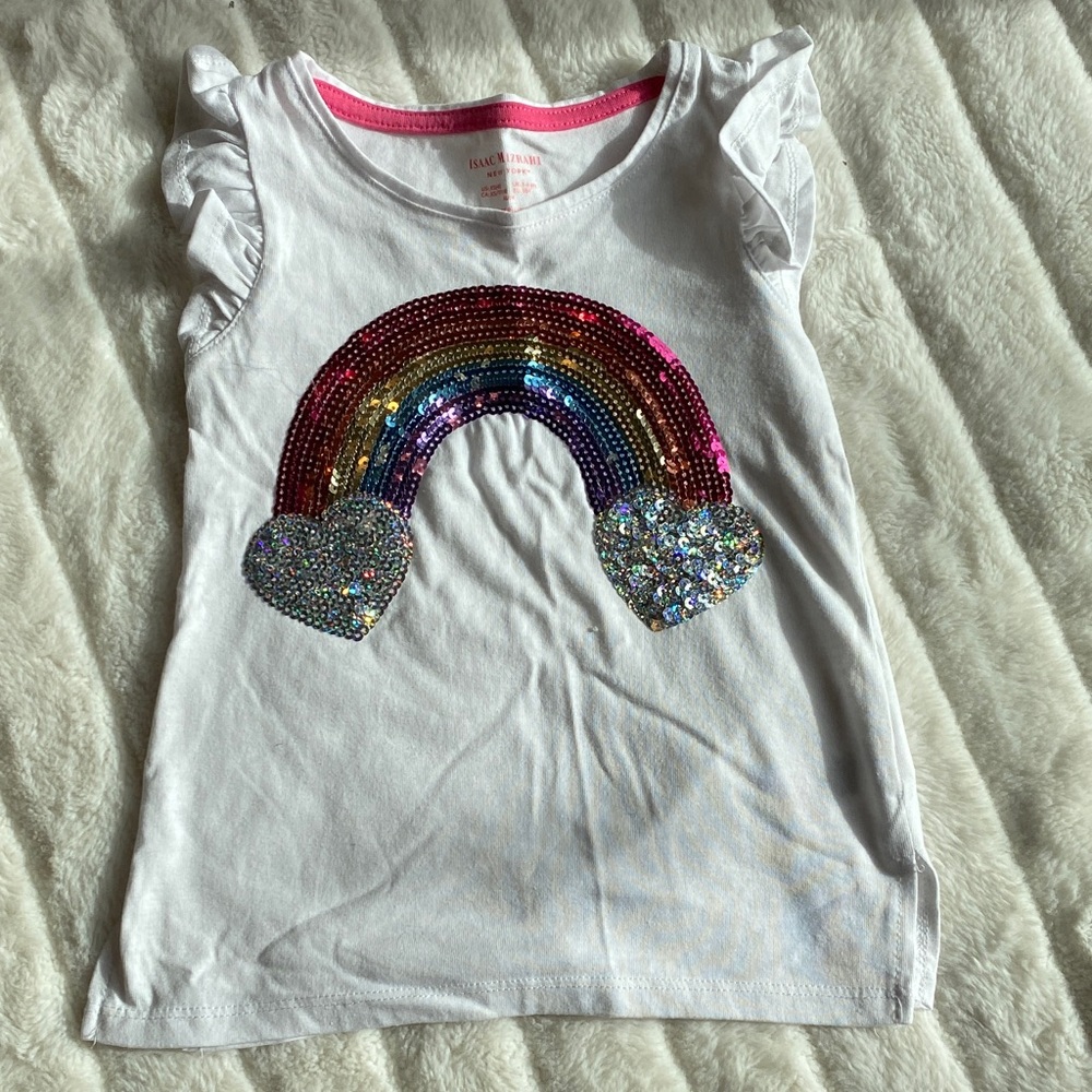 Cat & Jack White Tank Top with Sequin Rainbow and Hearts